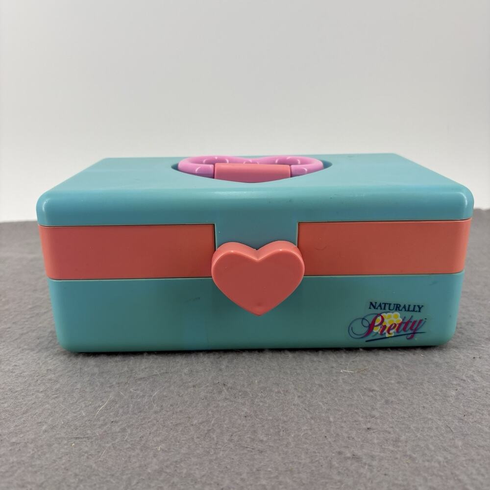 Vintage Naturally Pretty Cosmetics Case Travel Storage Jewelry Green Pink Heart